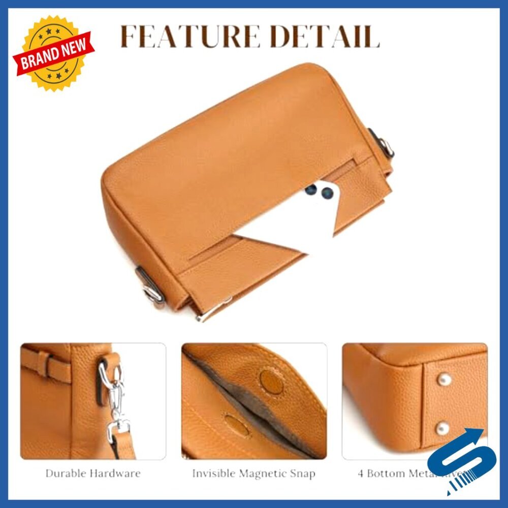 Leather Crossbody Bag Small Trendy Minimal Chic Adjustable Strap Multi - Picture 5 of 7